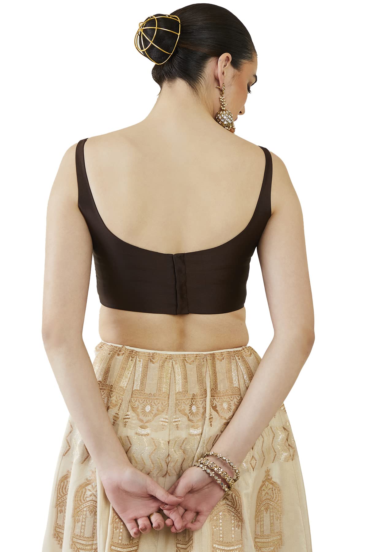 Soch Womens Brown Taffeta Solid Sleeveless Padded Blouse