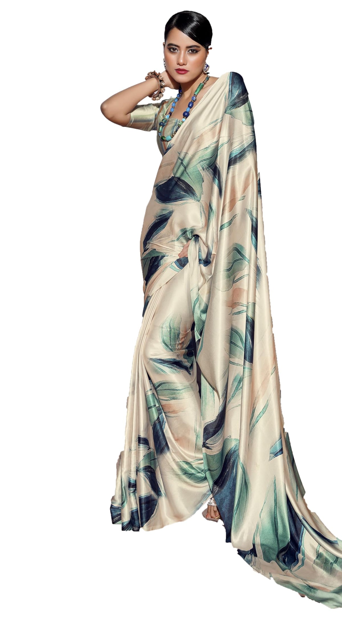 Pujia Mills WomanS Indian Ethnic Wear Simple Printed Saree Digital Print Satin Silk Saree Printed Saree With Unstitch Blouse Re