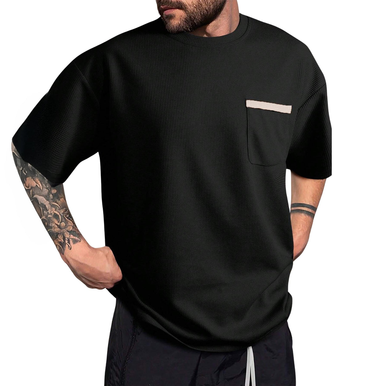 Indoprimo MenS Polyester T Shirt With Pocket Half Sleeves Round Neck Line Solid Pattern Loose Fit Classic Style And Standard Le