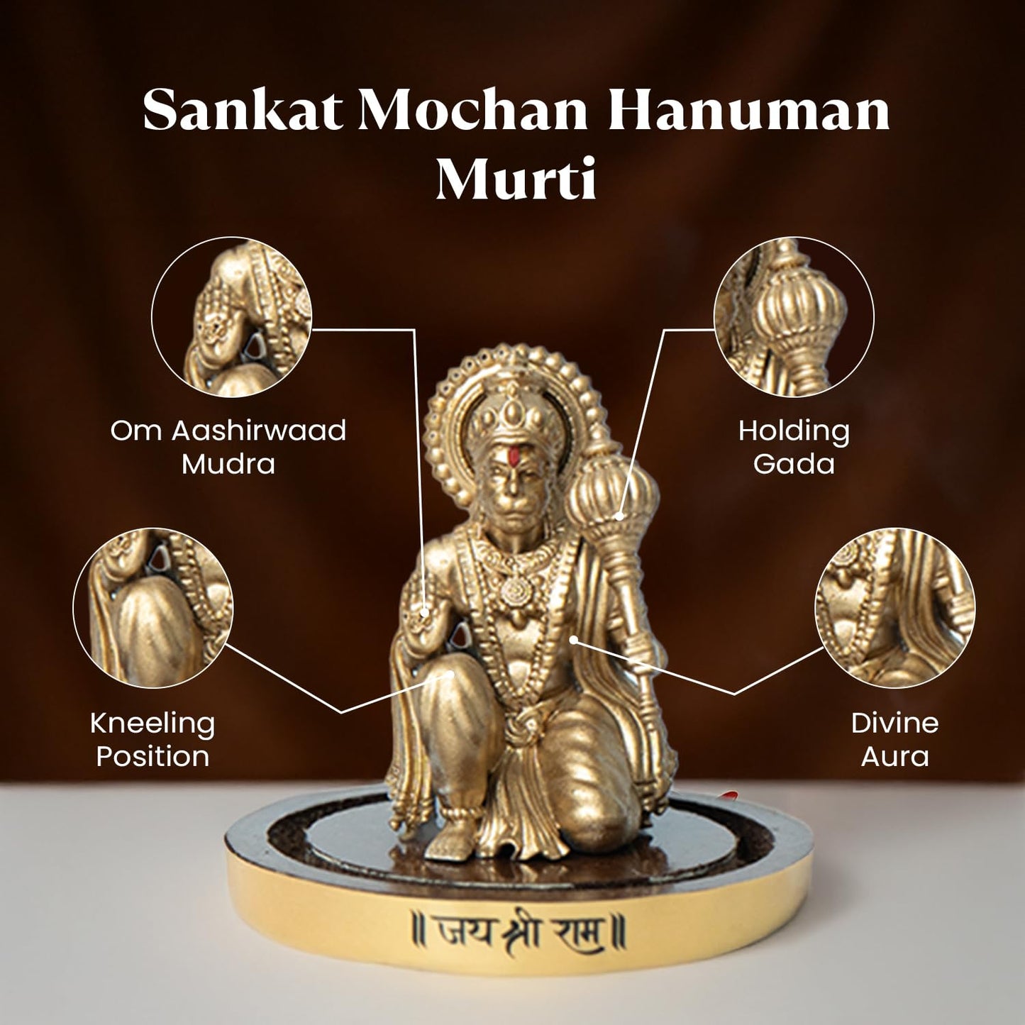 Astrotalk Resin Sankat Mochan Hanuman Murti | Hanuman Idol for Car, Home, & Mandir | Removes Obstacles, Brings Peace & Protection | 3D Printed Hanuman Ji Ki Murti in Borosilicate Dome, Gold