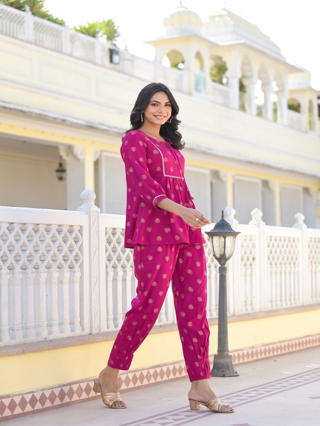 Stylum Women's Ethnic Motifs Printed Rayon Co-Ord Set (CSMGNTADAWN_Magenta)