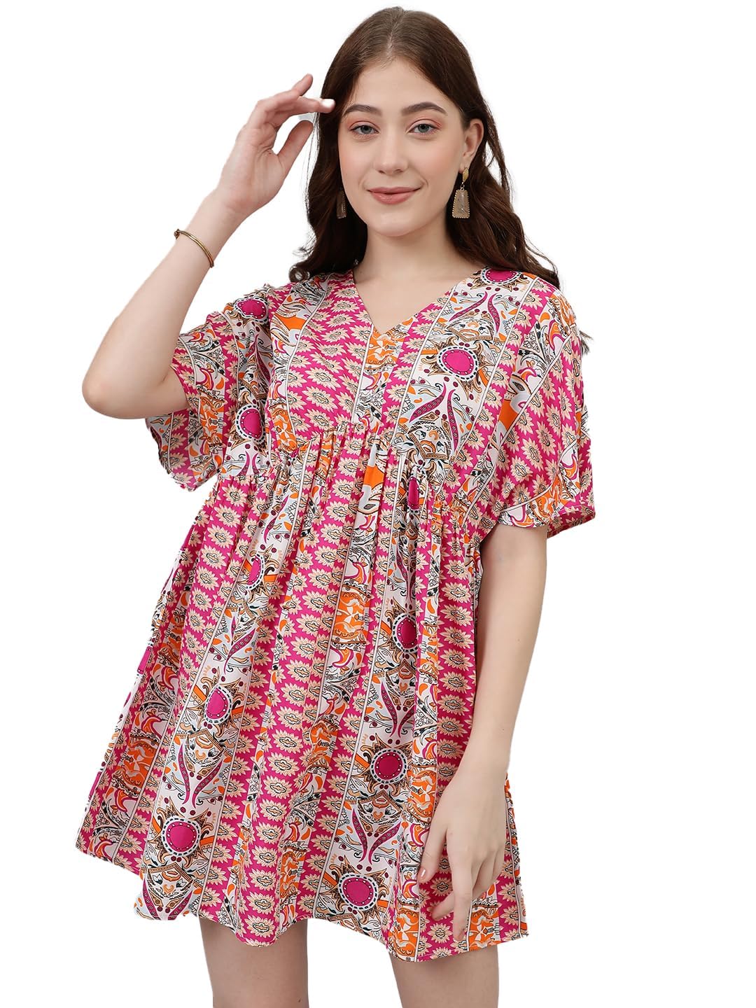 Kotty WomenS Fit And Flare Printed Crepe Multicolor Dress