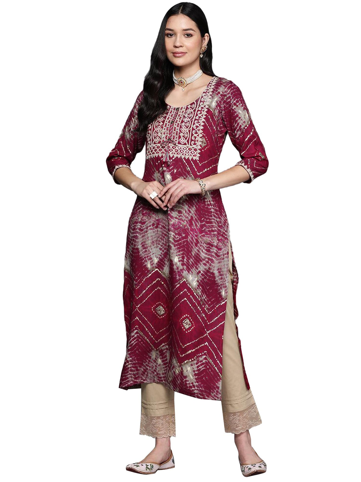 Libas Womens Viscose Rayon Yoke Design Straight Kurta (23747O_Magenta