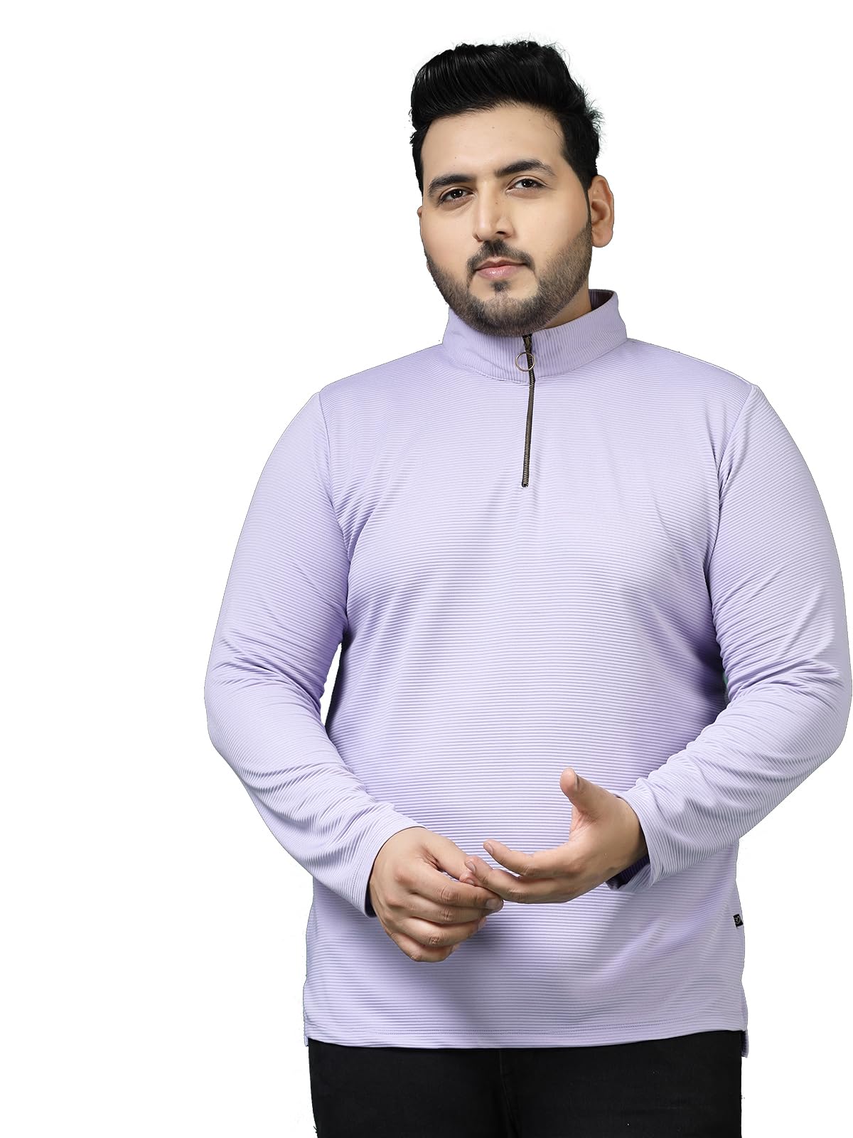Rigo Polyester Plus Size T-Shirt for Men | High Neck, Slim Fit T-Shirt for Men | Solid Casual Plus Size T-Shirts Light Purple
