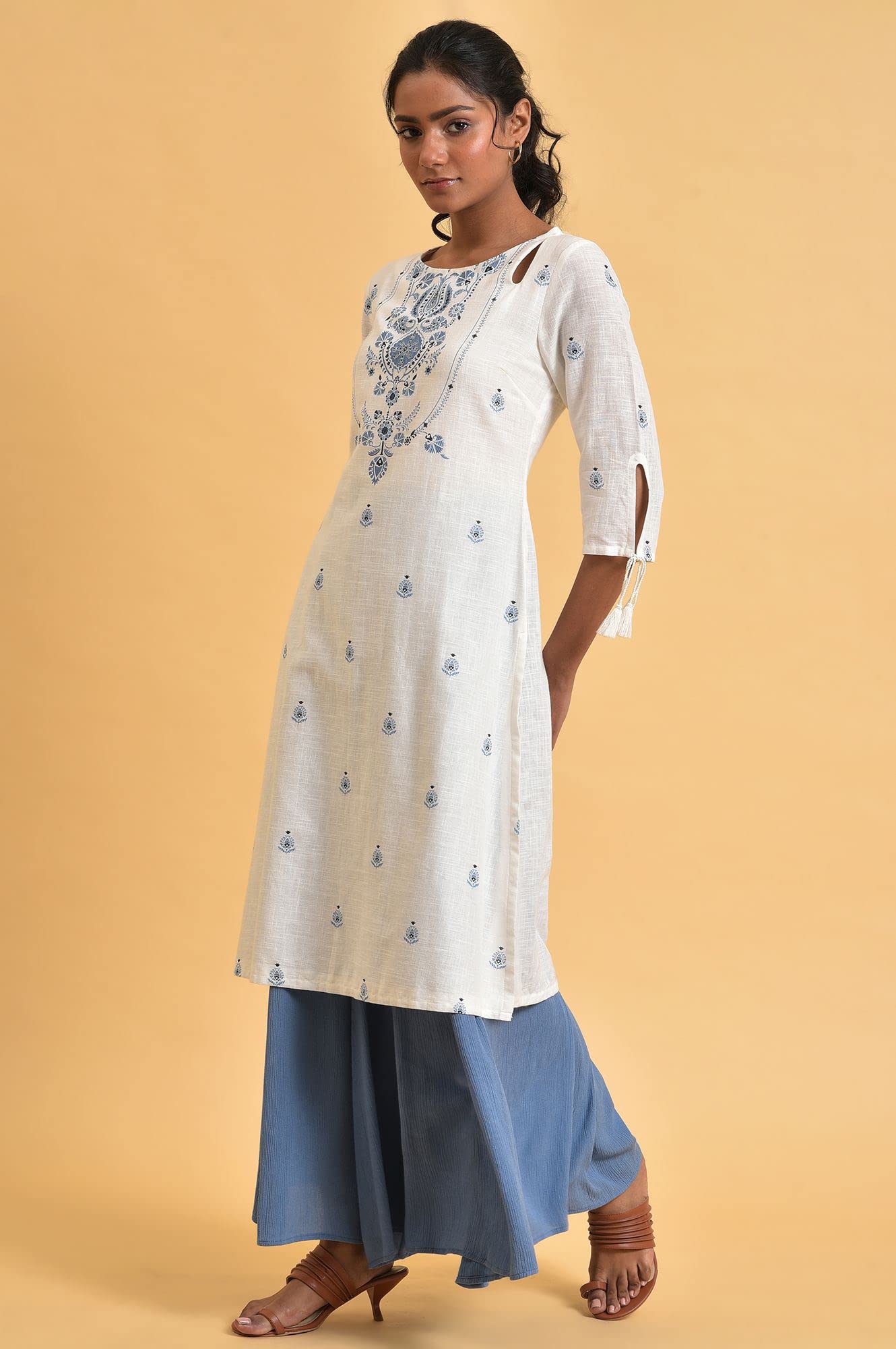 W for Woman White Floral Print Summer Kurta