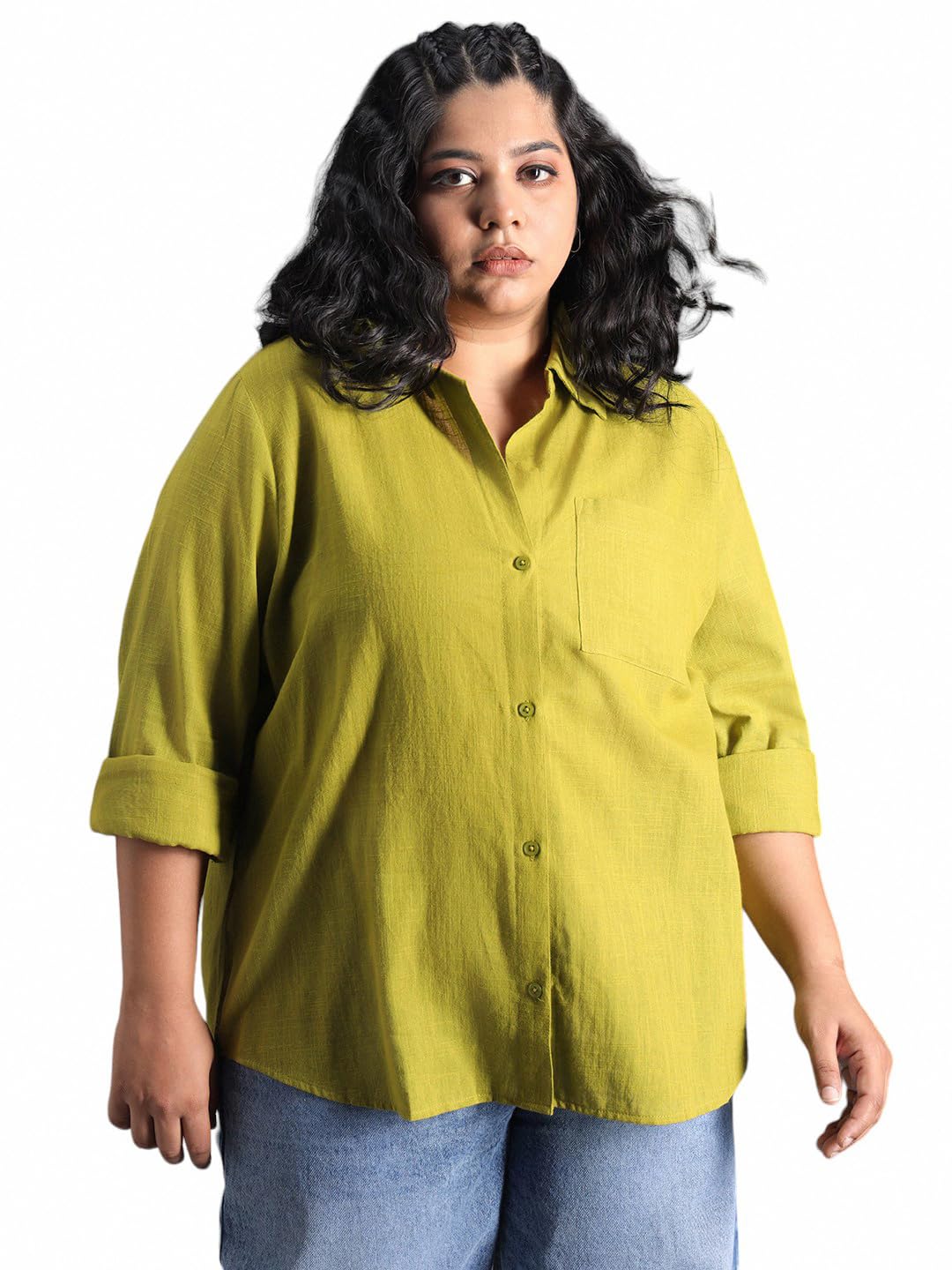 High Star WomenS Solid Classic Fit Shirt (Hswshw23509P_Gn_Green
