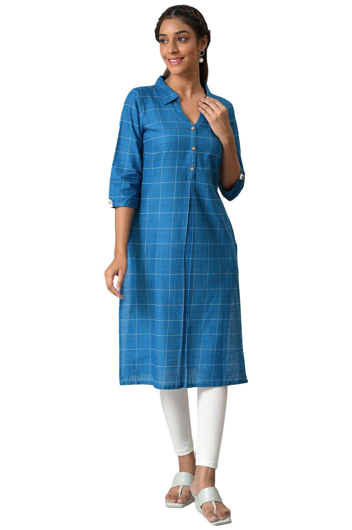 Aurelia Women Seaport Cotton Geometric Printed Straight Kurta_22Aua13350-504129_Xxl