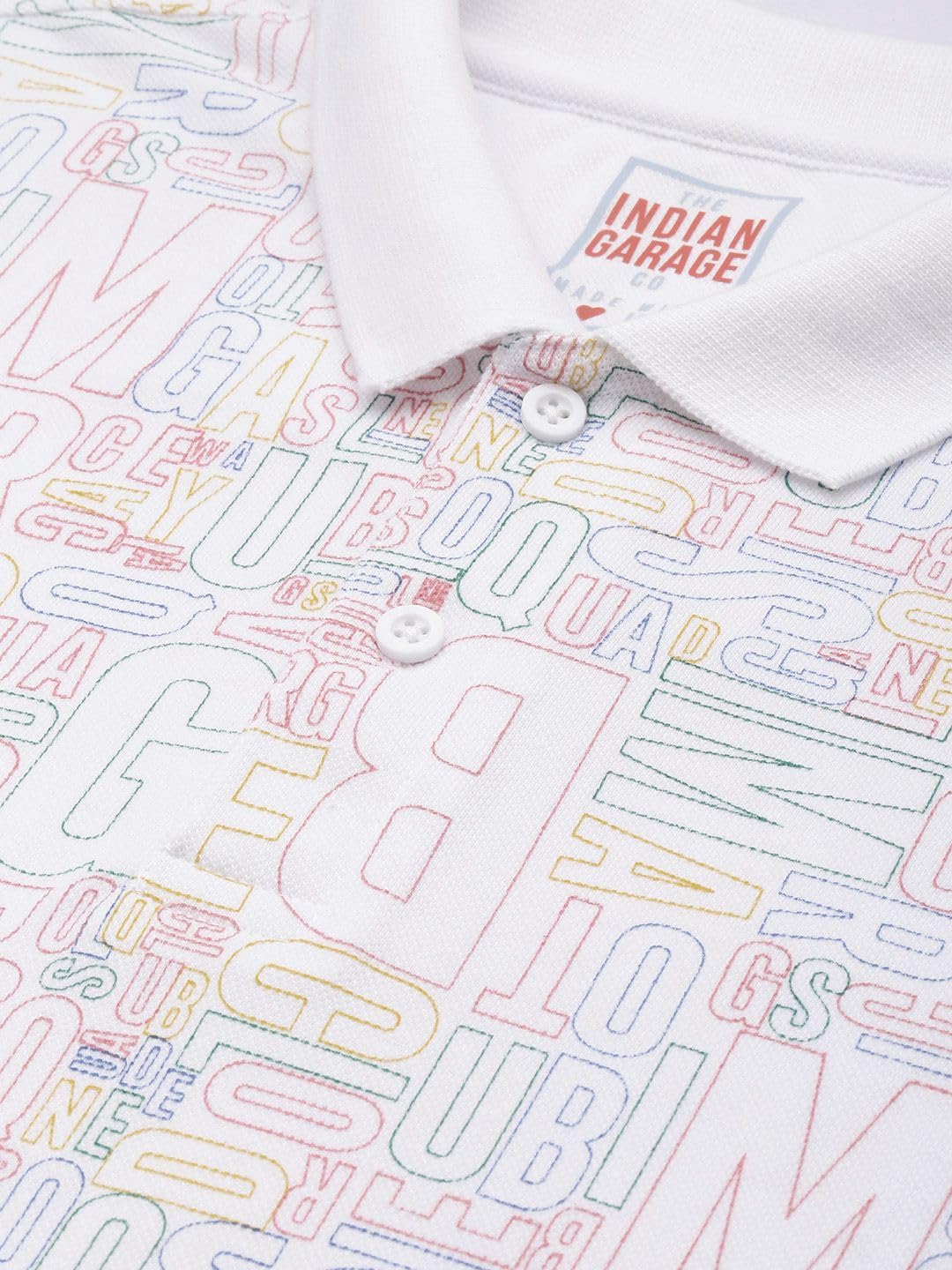 The Indian Garage Co Men Slim Fit Printed Polo Collar Tshirt White