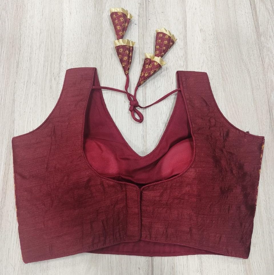 Pujia Mills WomenS Readymade Heavy Mono Banglori Sleeveless Sabyasachi Pattern Embroidery With Sequence Work Maroon Color Saree