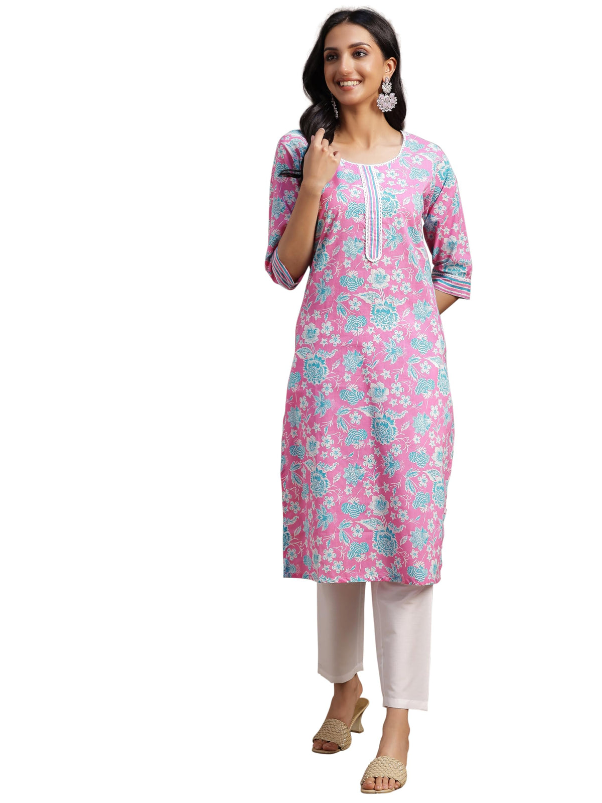 Libas WomenS Cotton Printed Straight Kurta (29049R Pink