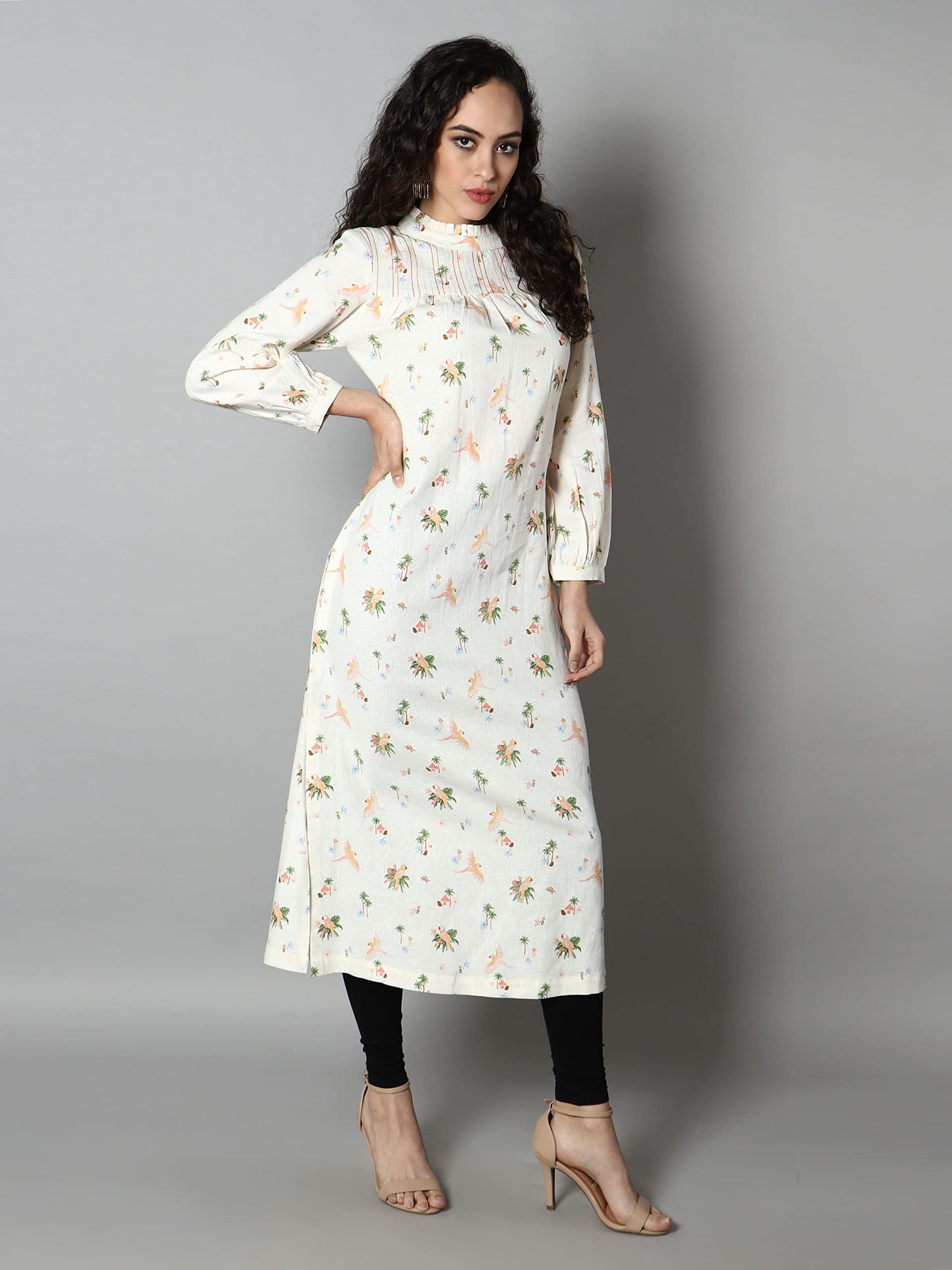 See Designs White Animal Women's Kurta