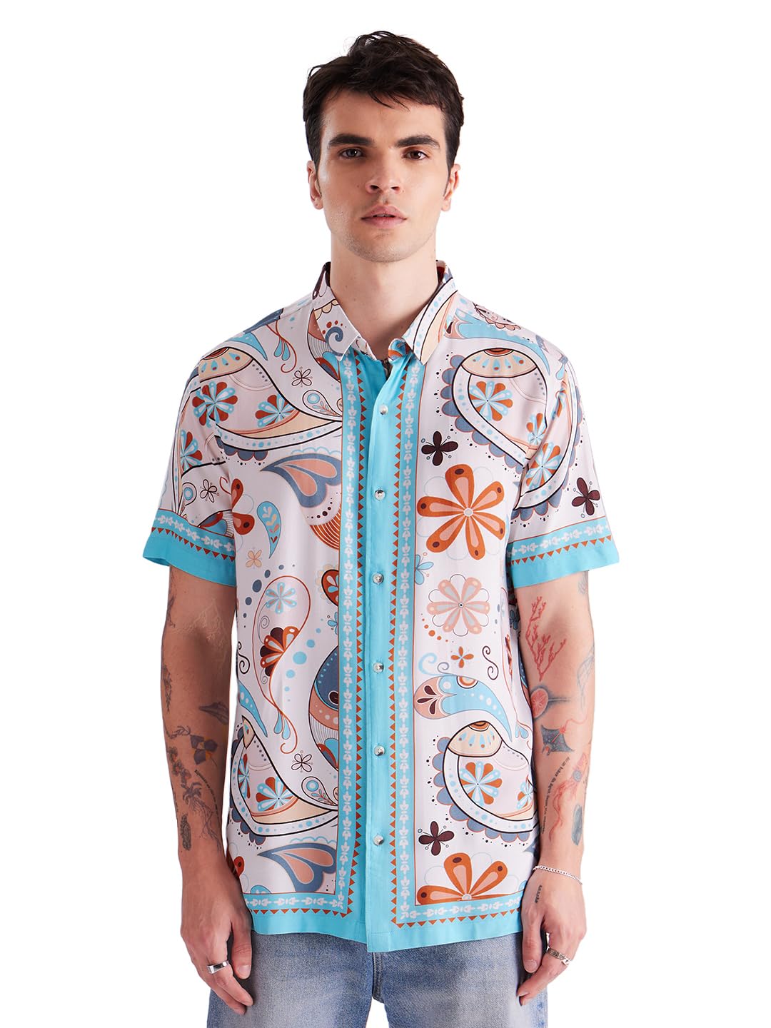 The Souled Store Original Indie Block Holiday Shirts For Men Shirts Casual Button-down Half Sleeve Printed Graphic Short Sleeve