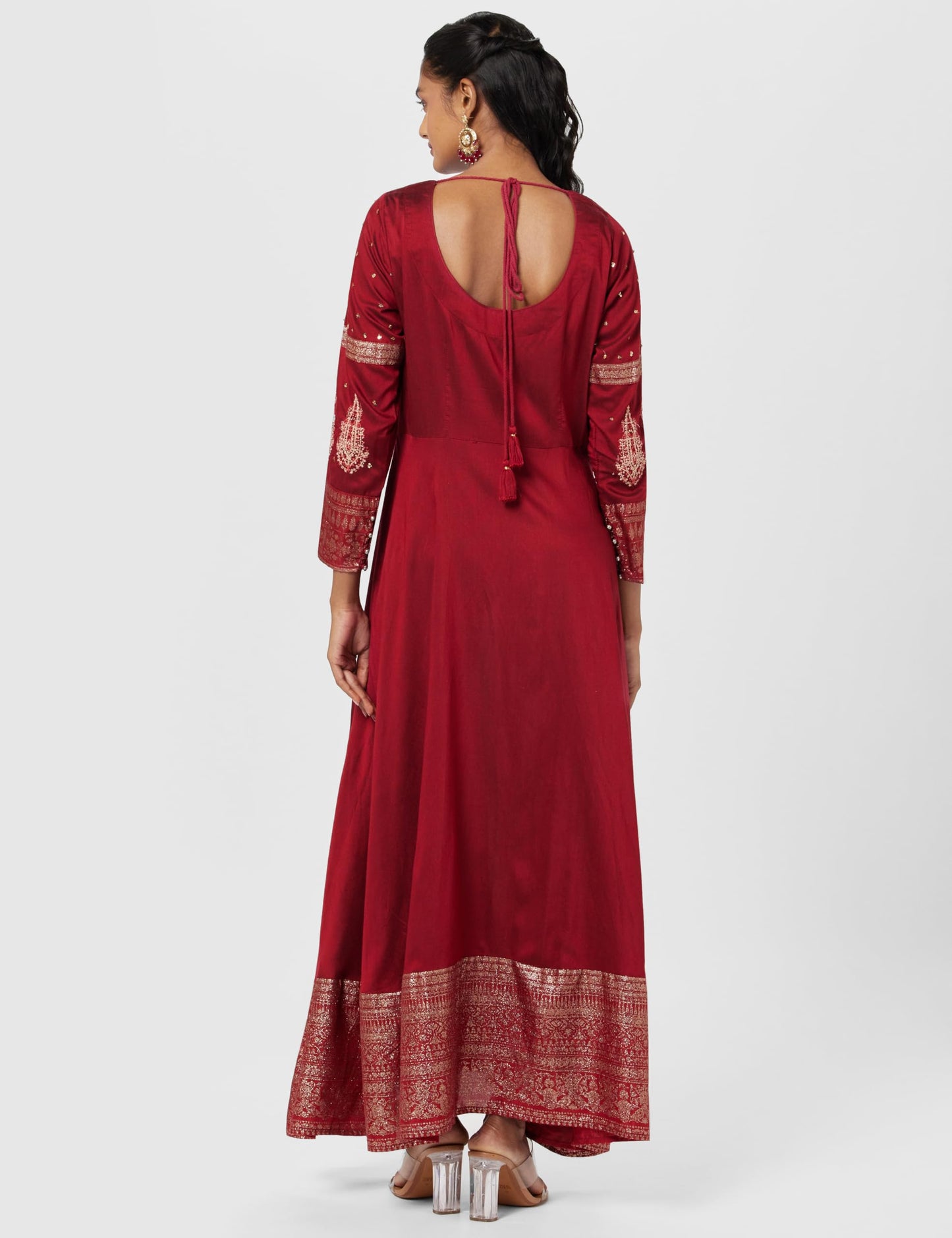 W for Woman Womens Viscose Maroon Embroidered Festive Gown Ankle Length Dress (22AUW18361-217627