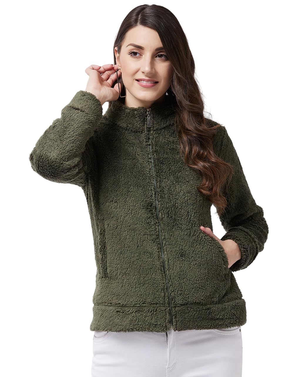 Modeve Women Solid Full Sleeve Jacket For Winter Jacket For Winte-Olive