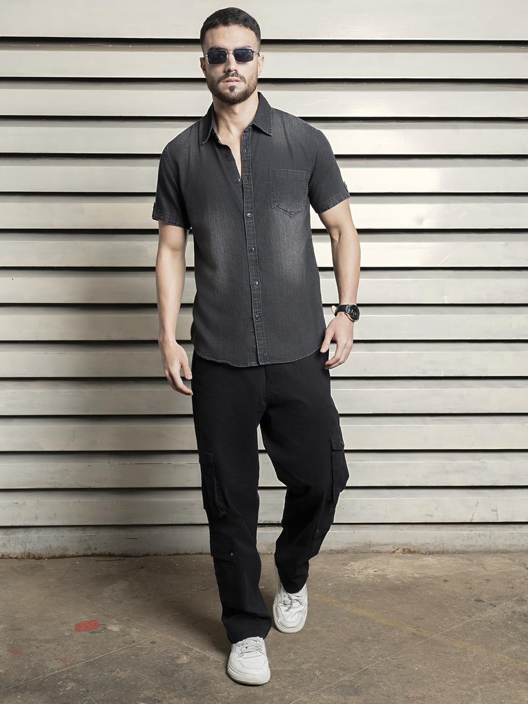 High Star MenS Regular Fit Shirt (Hsmshswip1684_Black