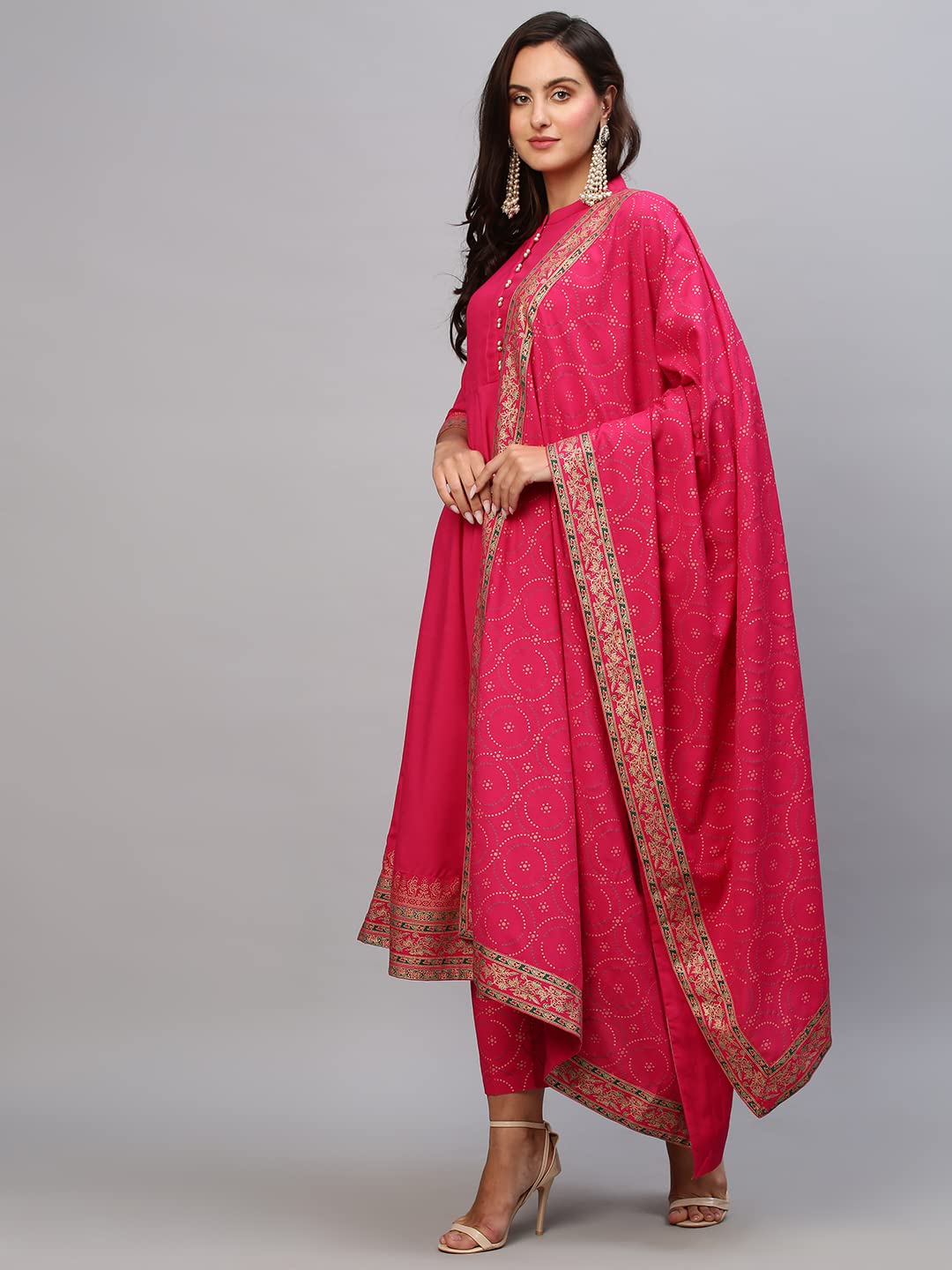 ANNI DESIGNER Womens Cotton Blend Solid Anarkali Kurta with Pant & Dupatta (Panchali-Rani_5XL_Pink_XXXXX-Large)