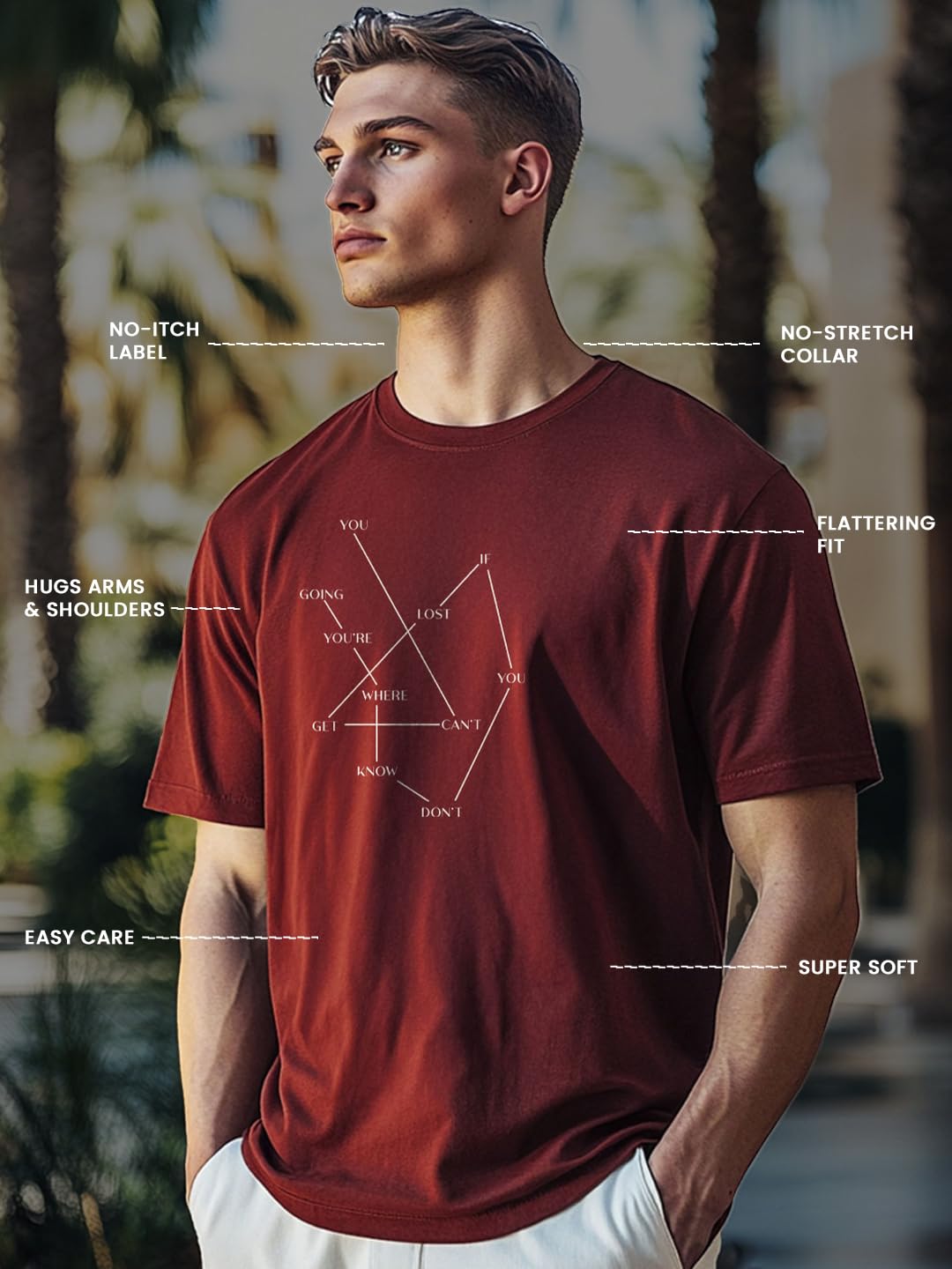 Nobero MenS Graphic Print Regular Fit T-Shirt (1M-Twts-C1030-Sa_The You Equation-Wine Red