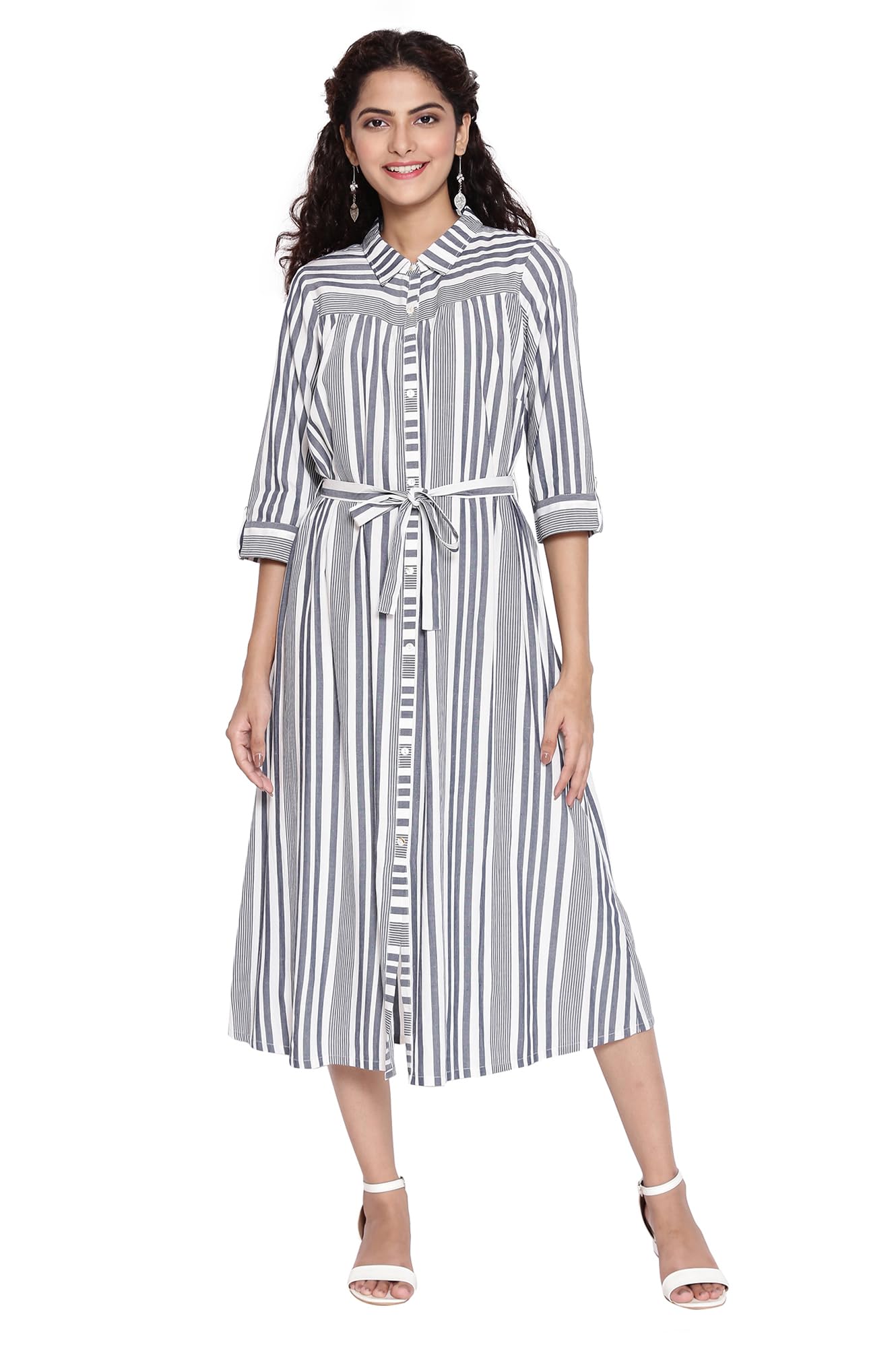Aurelia WomenS Viscose Blue Shirt Collar Straight Dress Above The Knee (21Aua12362-702177 S)