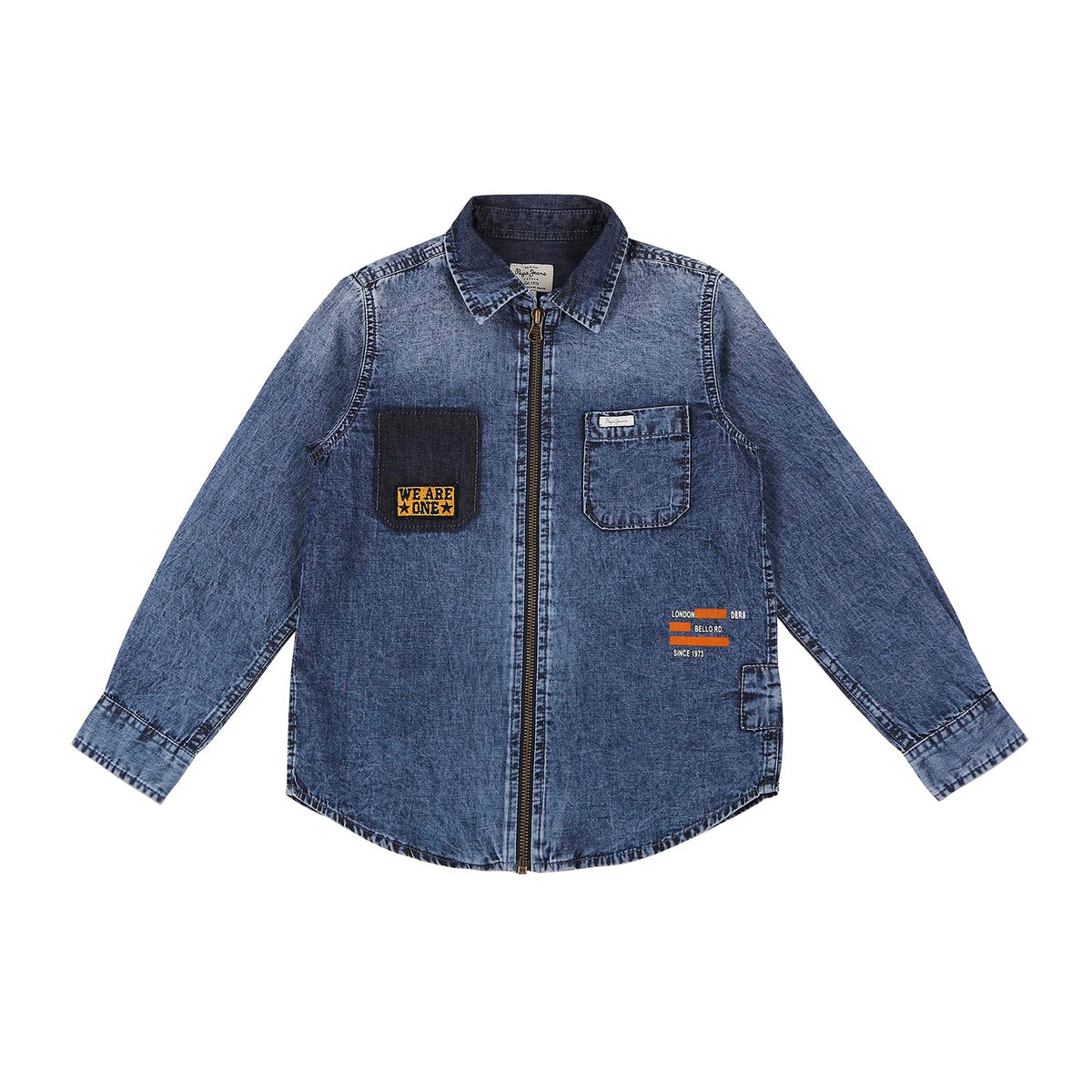 Pepe Jeans Solid Denim Shirt Collar Boys Casual Shirt (Blue, 10 To 11 Years)