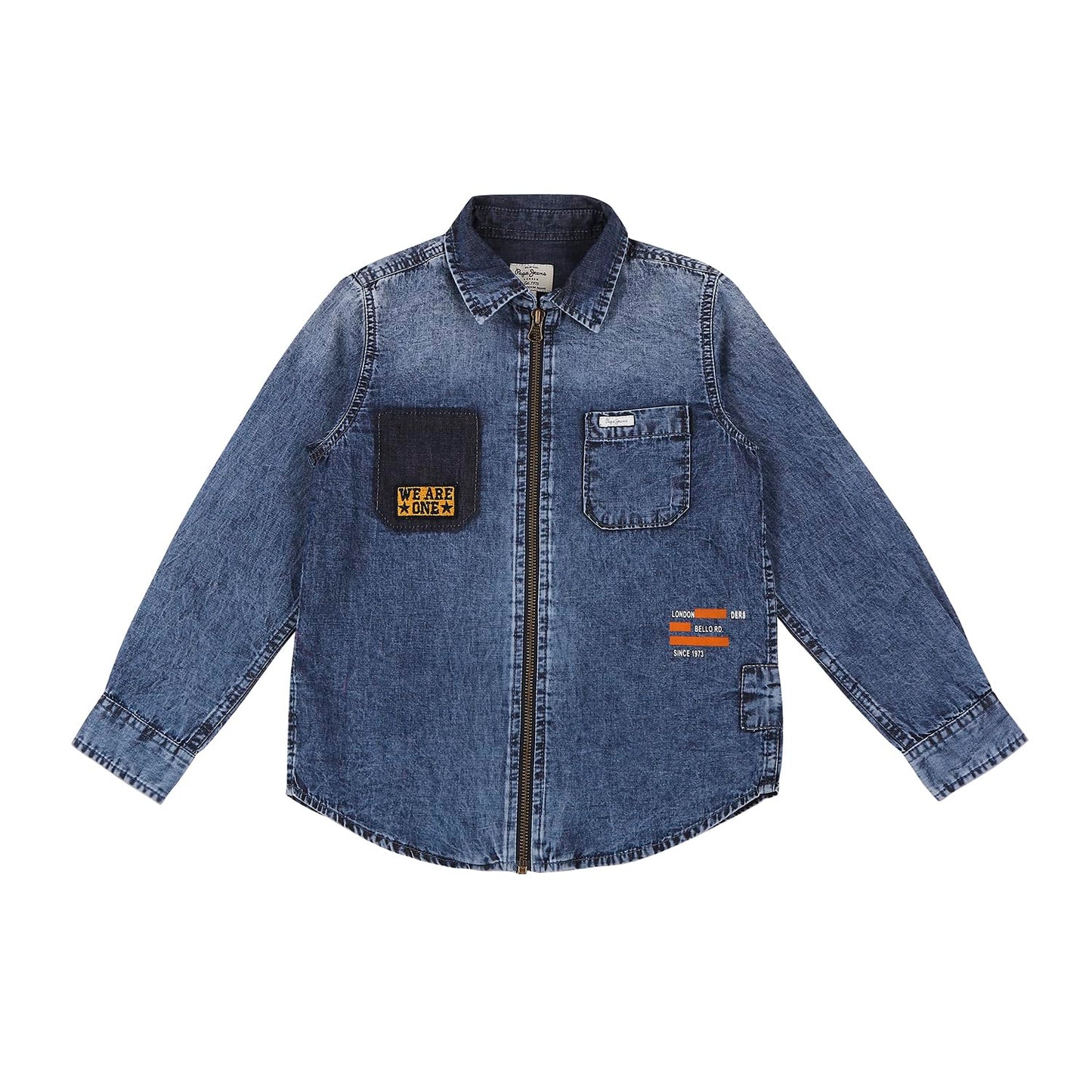 Pepe Jeans Solid Denim Shirt Collar Boys Casual Shirt (Blue, 8 To 10 Years)