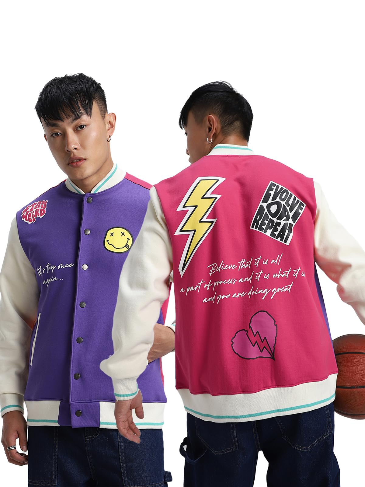 Veirdo Mens Cotton Poly Fleece Regular Fit Printed Jacket