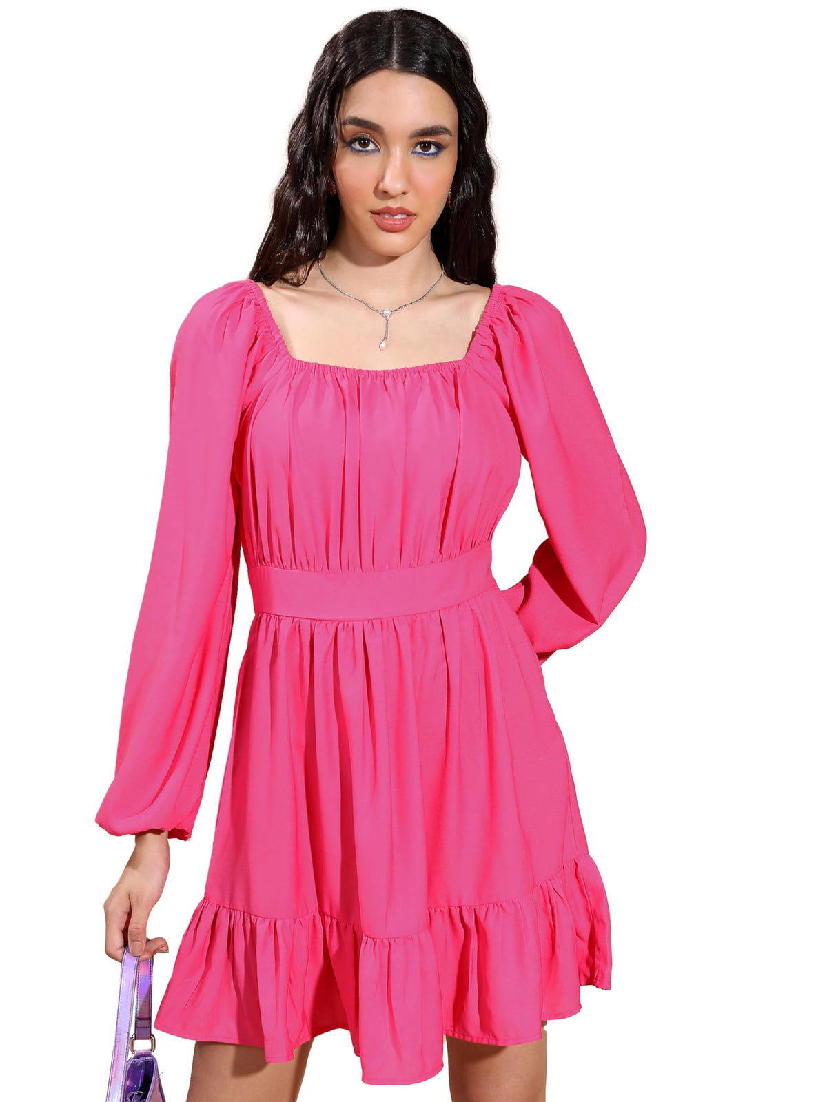 Ketch WomenS Polyester Fit And Flare Mini Dress (Khj6000589_Pink