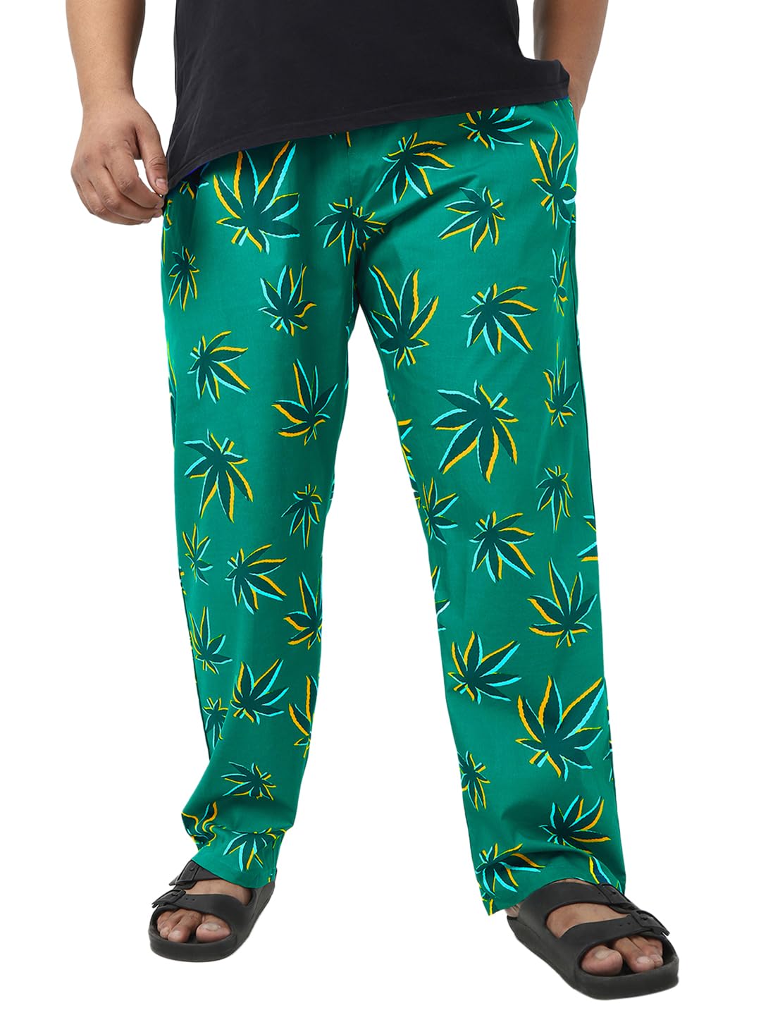 Bewakoof Plus Mens All over printed Regular Fit Poplin Plus Size Pyjama_642211_Green_5XL