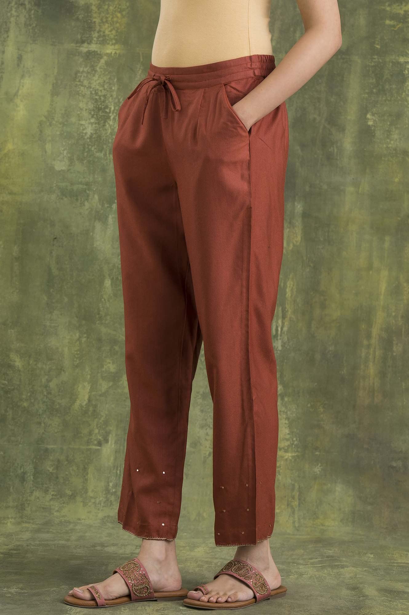 Folksong Strechable Straight Pants for Women | Trousers for Women | W for Woman