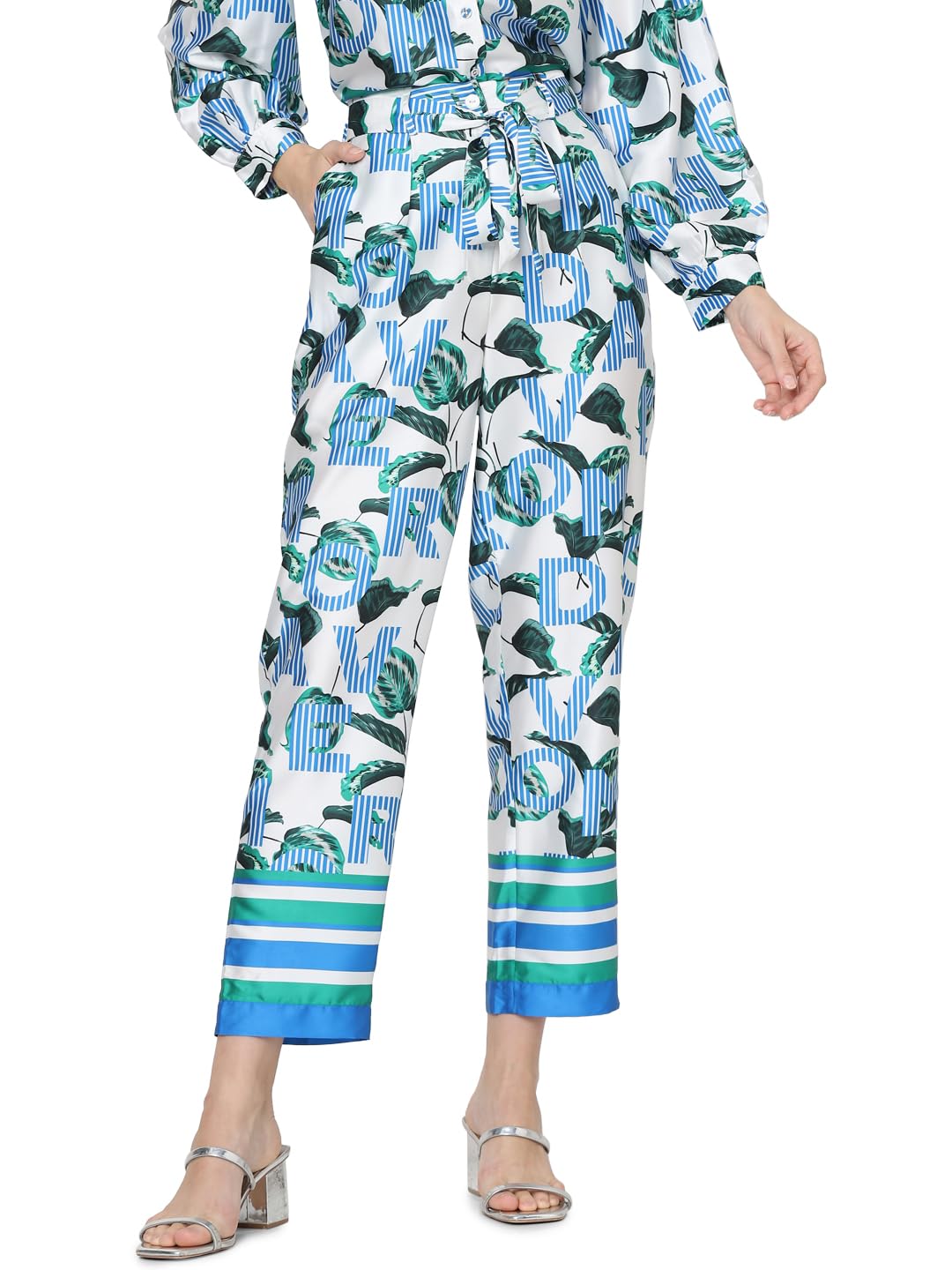 Vero Moda Blue High Rise Printed Co-Ord Set Pants