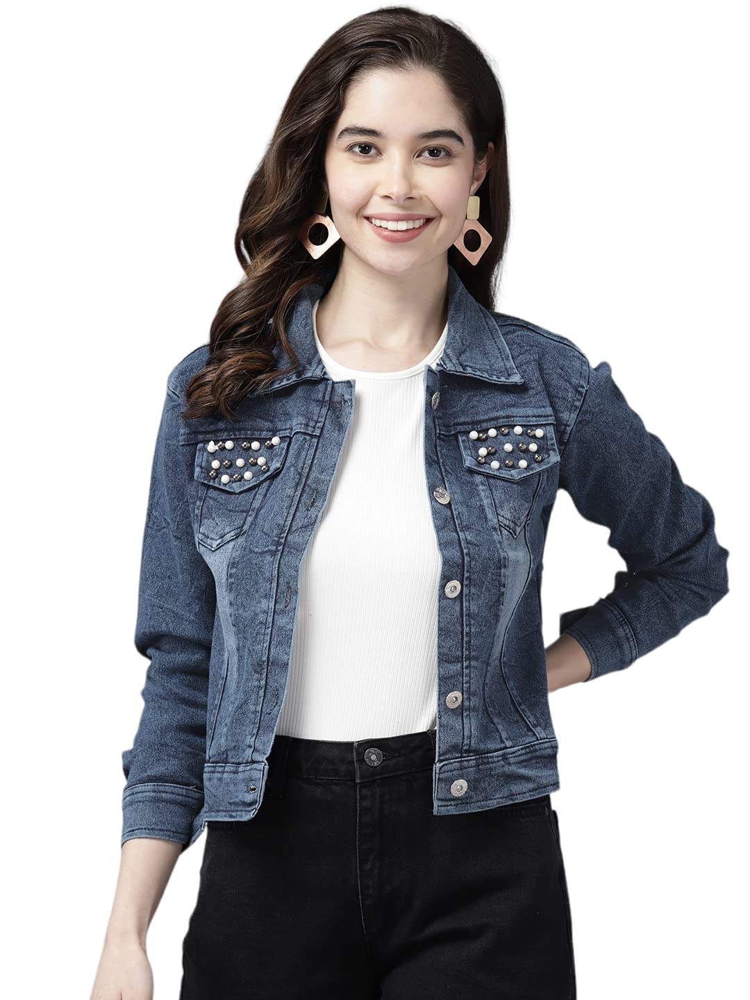 Aarika Womens Cotton Blend A-Line Short Length Coat (DN-W-109_Navy Blue, Small