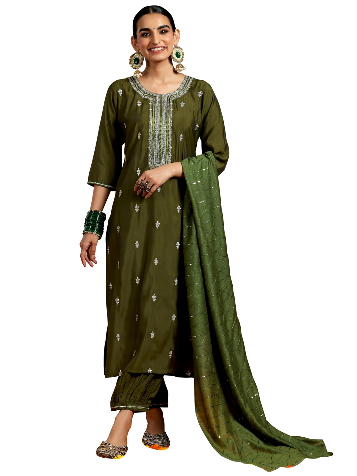 Libas WomenS Silk Blend Kurta Set (Gs947_Olive