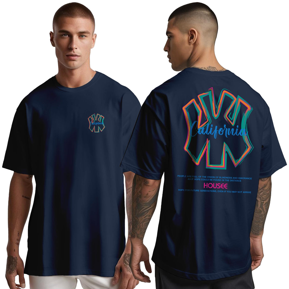 Peppyzone Mens Oversized Fit T-Shirt (PZ-OST-Trendy42_Navy Blue