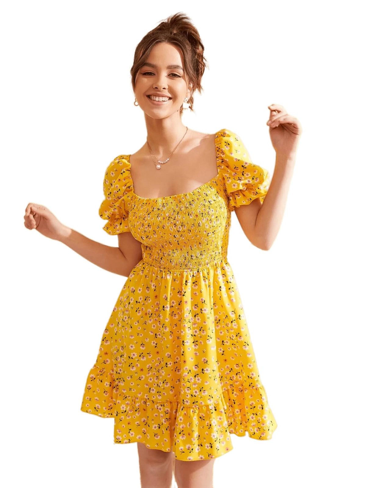 Tagas WomenS Georgette A-Line Midi Western Dress (Op-3018-Yellow-S_Yellow_S)