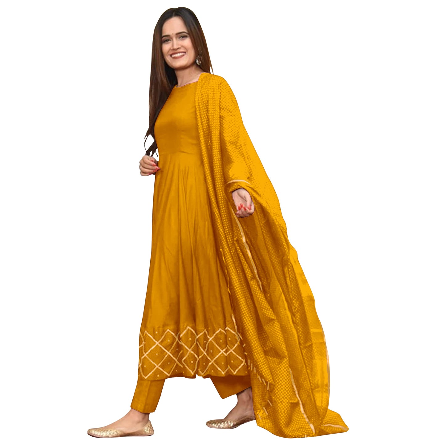 GoSriKi womens Kurta With Gold Printed Dupatta