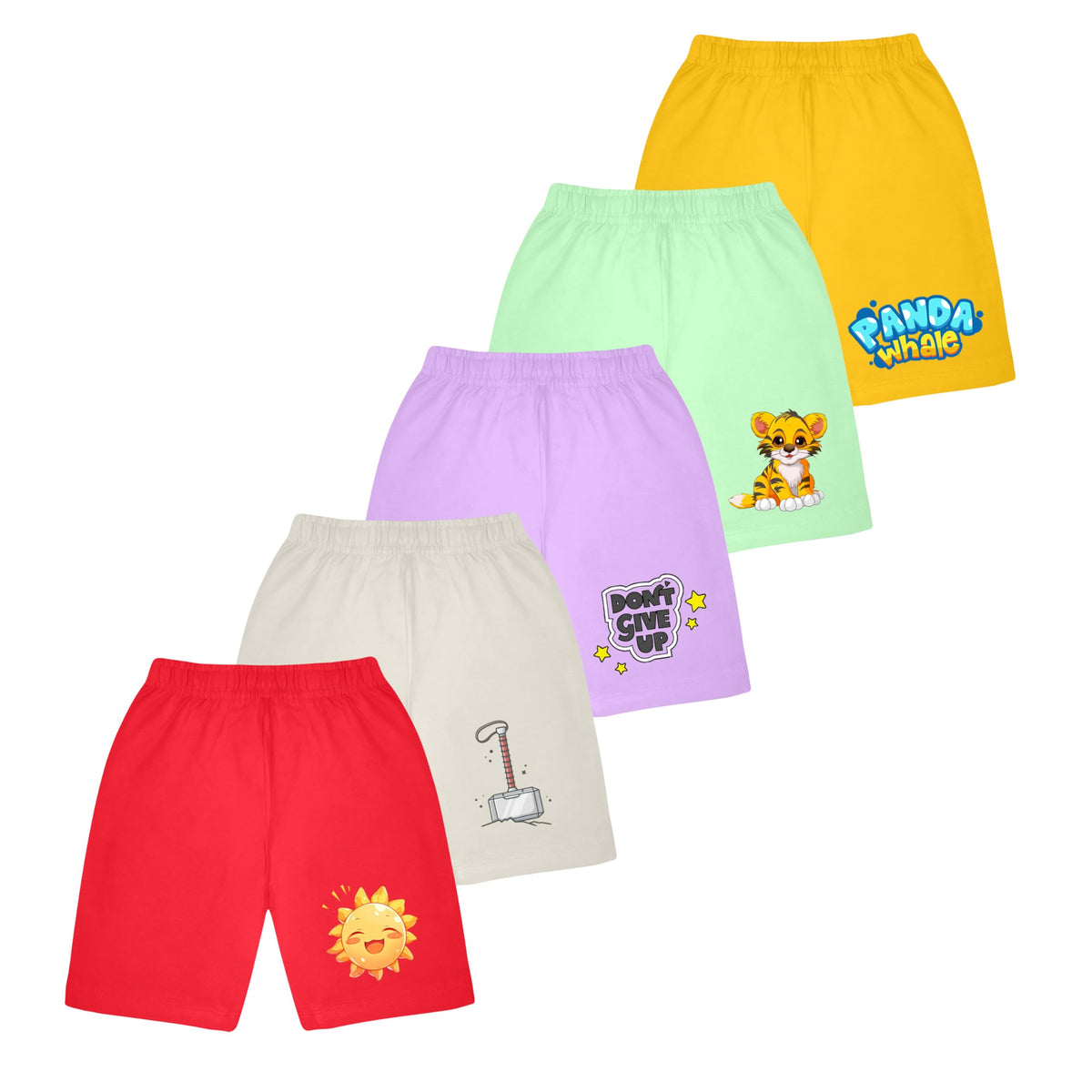 Kyda Kids Boys & Girls Cotton Blend Printed Shorts - Regular Fit Multicolor (Pack Of 5)
