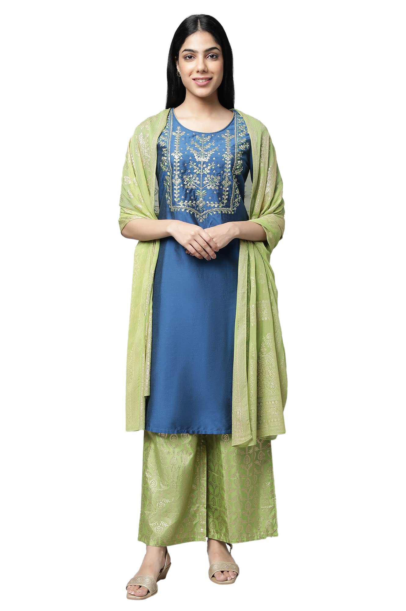 Aurelia Women'S Navy Embroidered Blend Regular Kurta