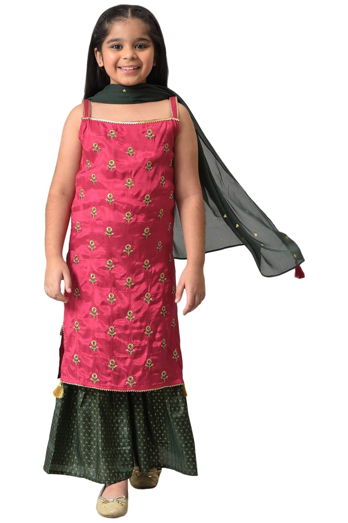 Aurelia Girl's Viscose Kurta & Sharara & Dupatta (22AUG10274A-604672_Pink