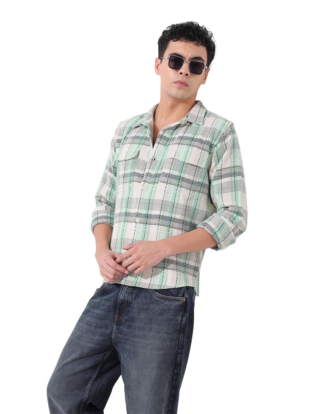 The Indian Garage Co Mens Regular Fit Checkered Cutaway Collar Long Sleeves Casual Over Sweater