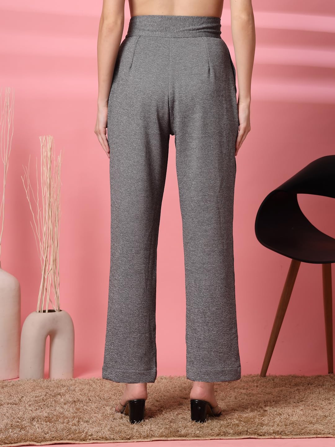 OOMPH! High Waist Trousers for Women Flared Korean Style Formal Pants | Elegant Workwear for Office, College & Events Grey