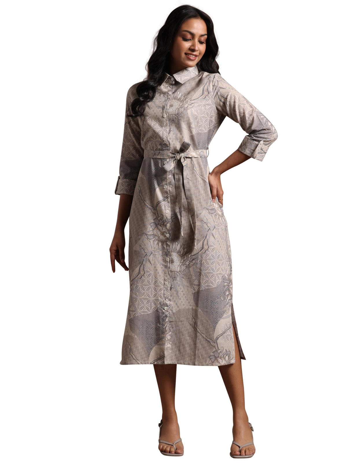 Libas WomenS Linen Shirt Midi Dress (37182_Off White