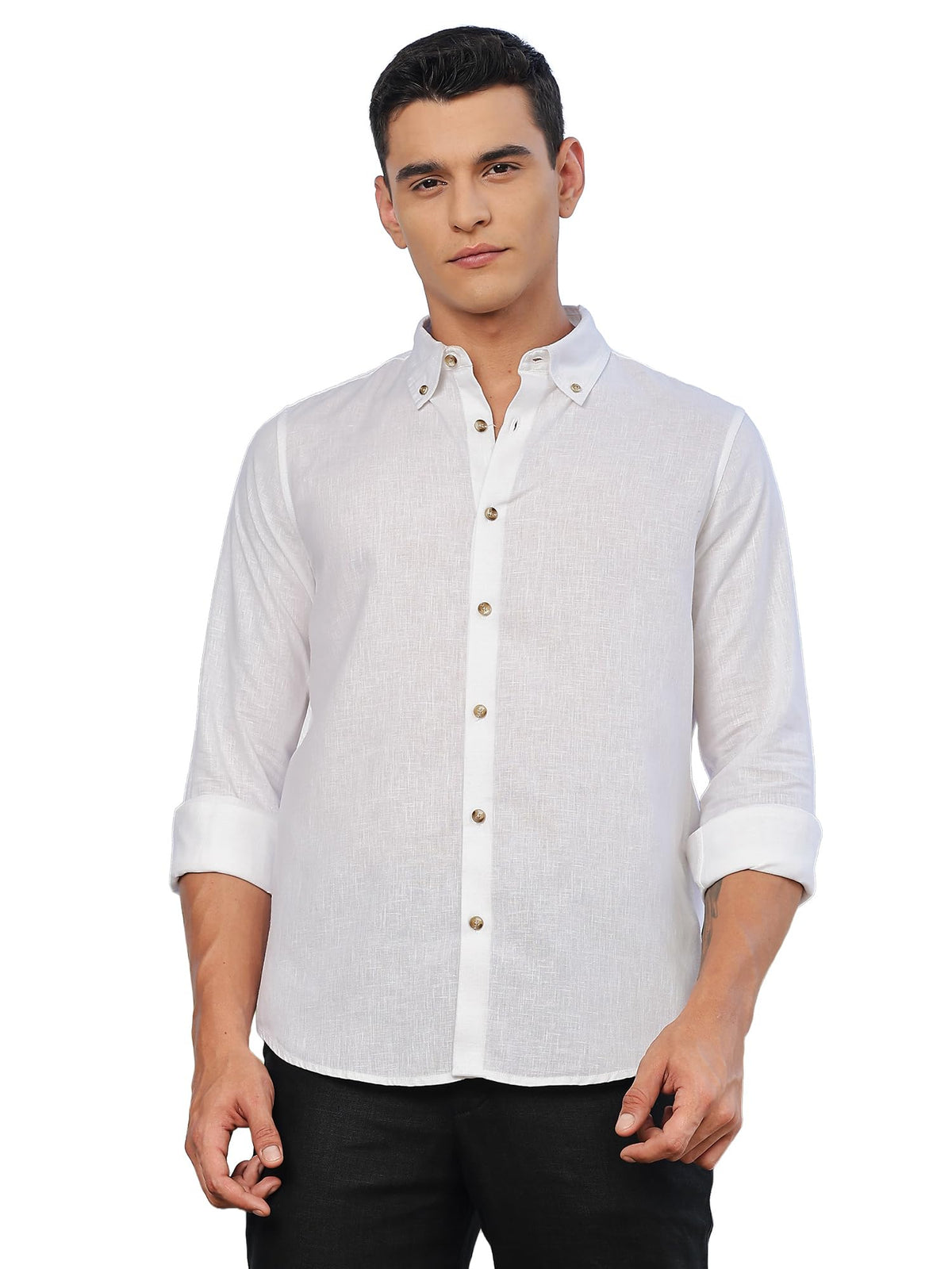 Thomas Scott Mens | Solid | Premium Irish Linen | Full Sleeve | Button Down Collar | Casual | Shirt for Men White
