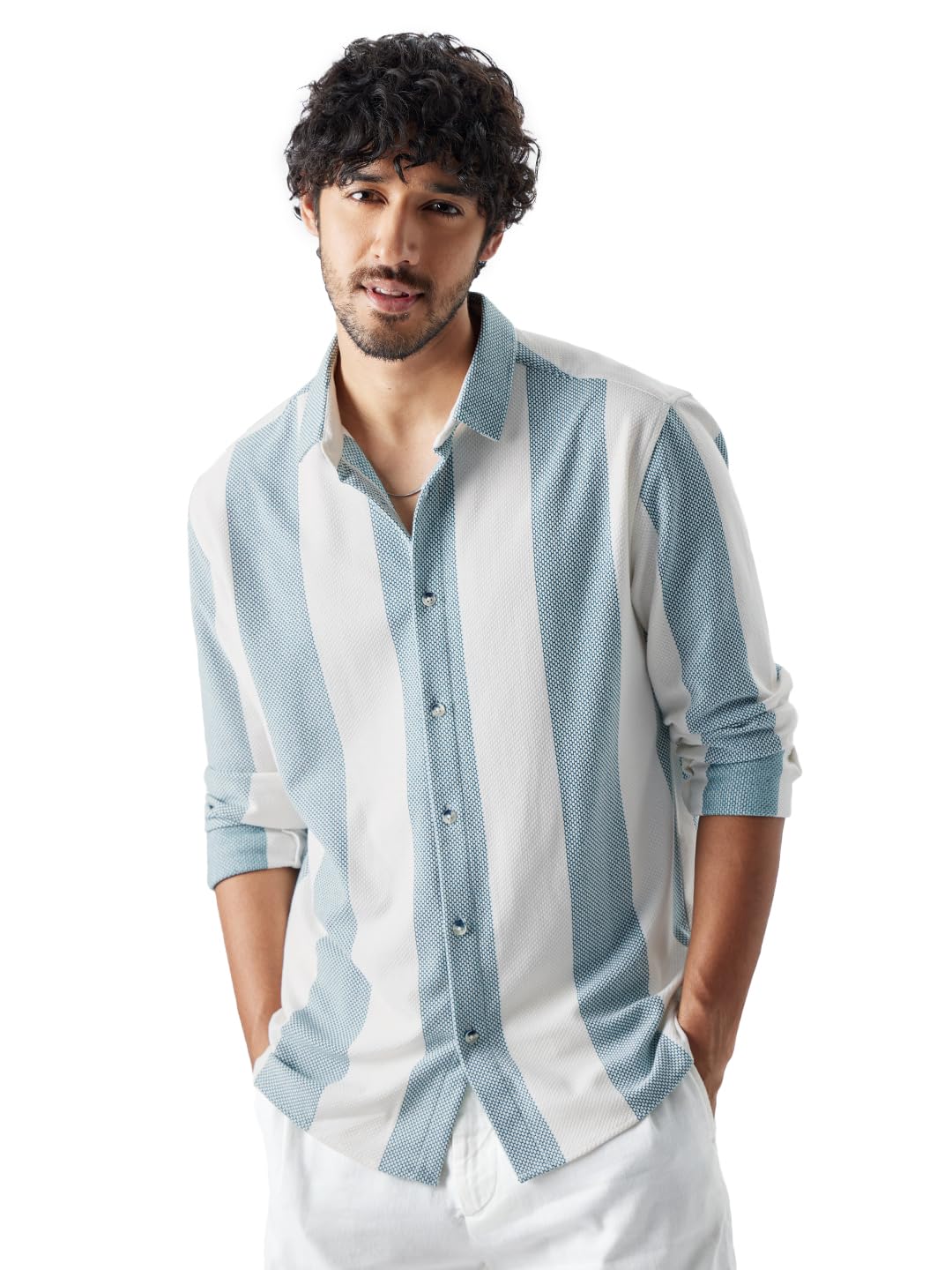 The Souled Store Stripes: Arctic White Long Sleeves Collared Neck Button Front Cotton Blend Regular Fit Easy to Style Officewear