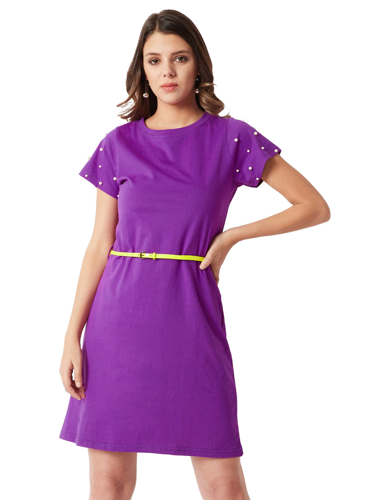 Miss Chase WomenS Cotton A-Line Dress(Mcaw18D11-92-70-03,Purple,Small)