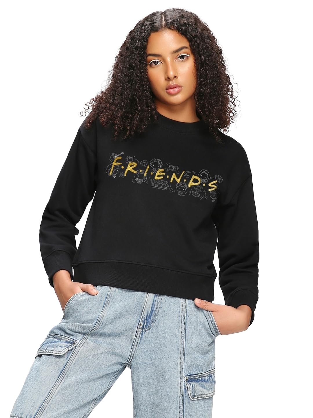 Bewakoof Official Friends Merchandise Womens Graphic Printed Oversized Fit Full Sleeve Round Neck Polycotton Sweatshirt 625643