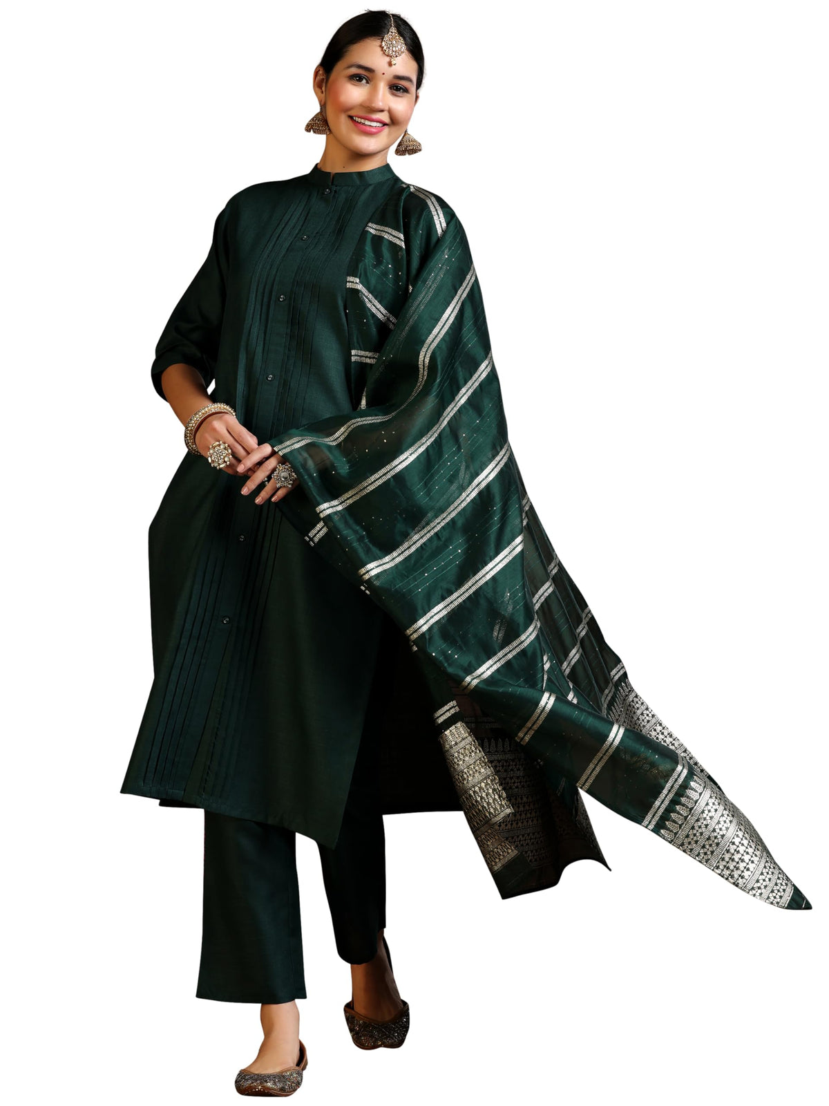 Libas Womens Silk Blend Kurta Set (39049_Green