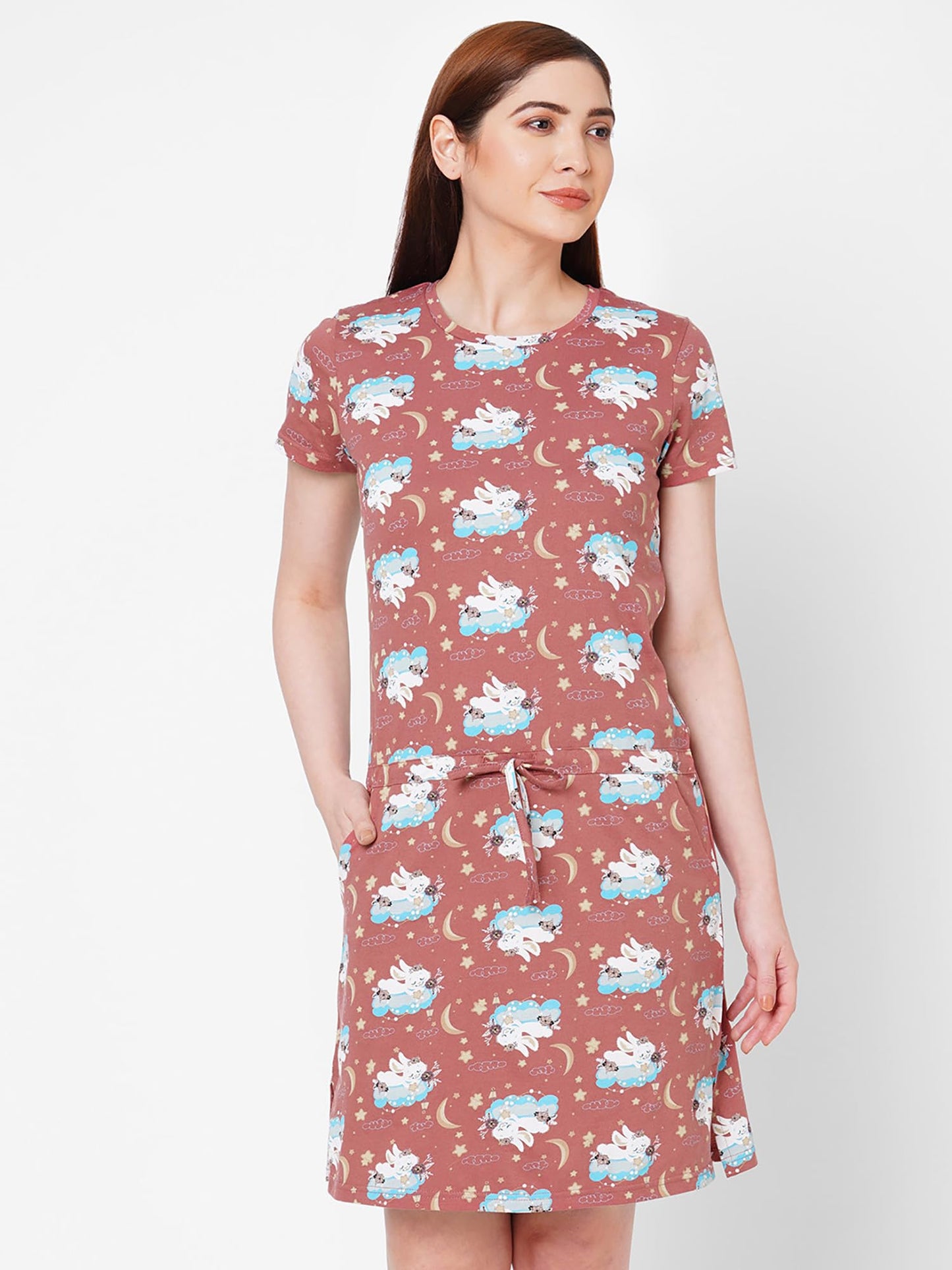 Sweet Dreams Women'S Cotton Kaftan Above The Knee Casual Dress (Ocw-2338_Twilight Rose