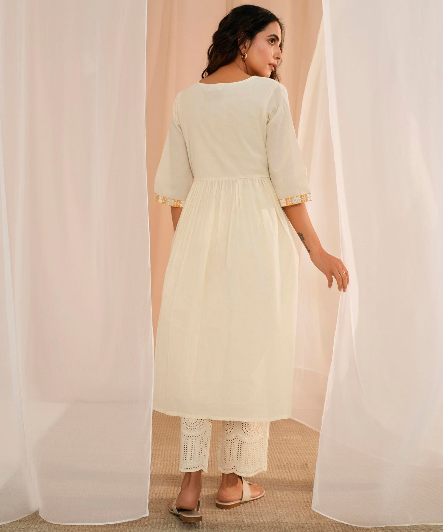 Libas Womens Cotton Printed A-Line Kurta (26725_Off White