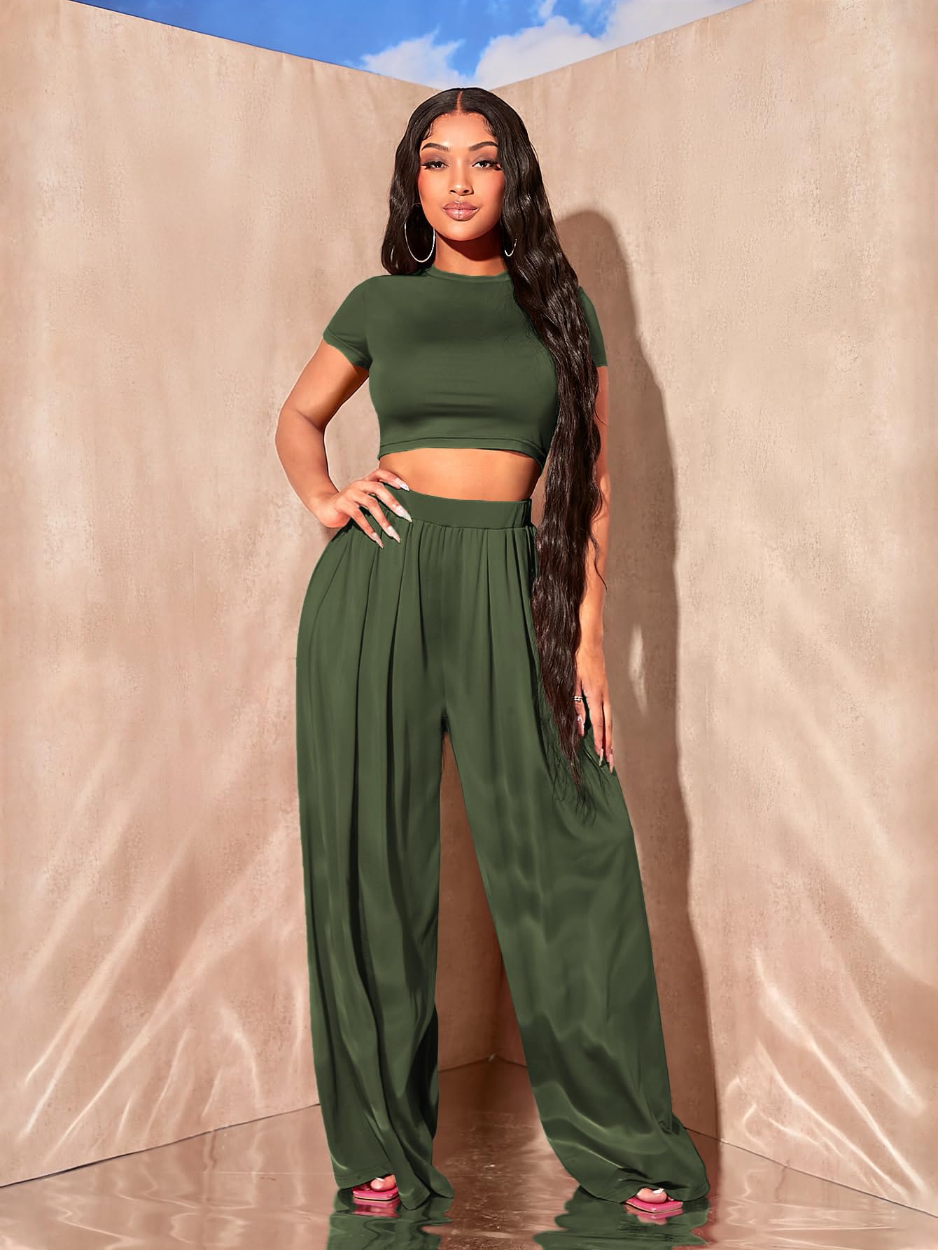 Kotty WomenS Solid Co-Ord With Trousers(Green,S)