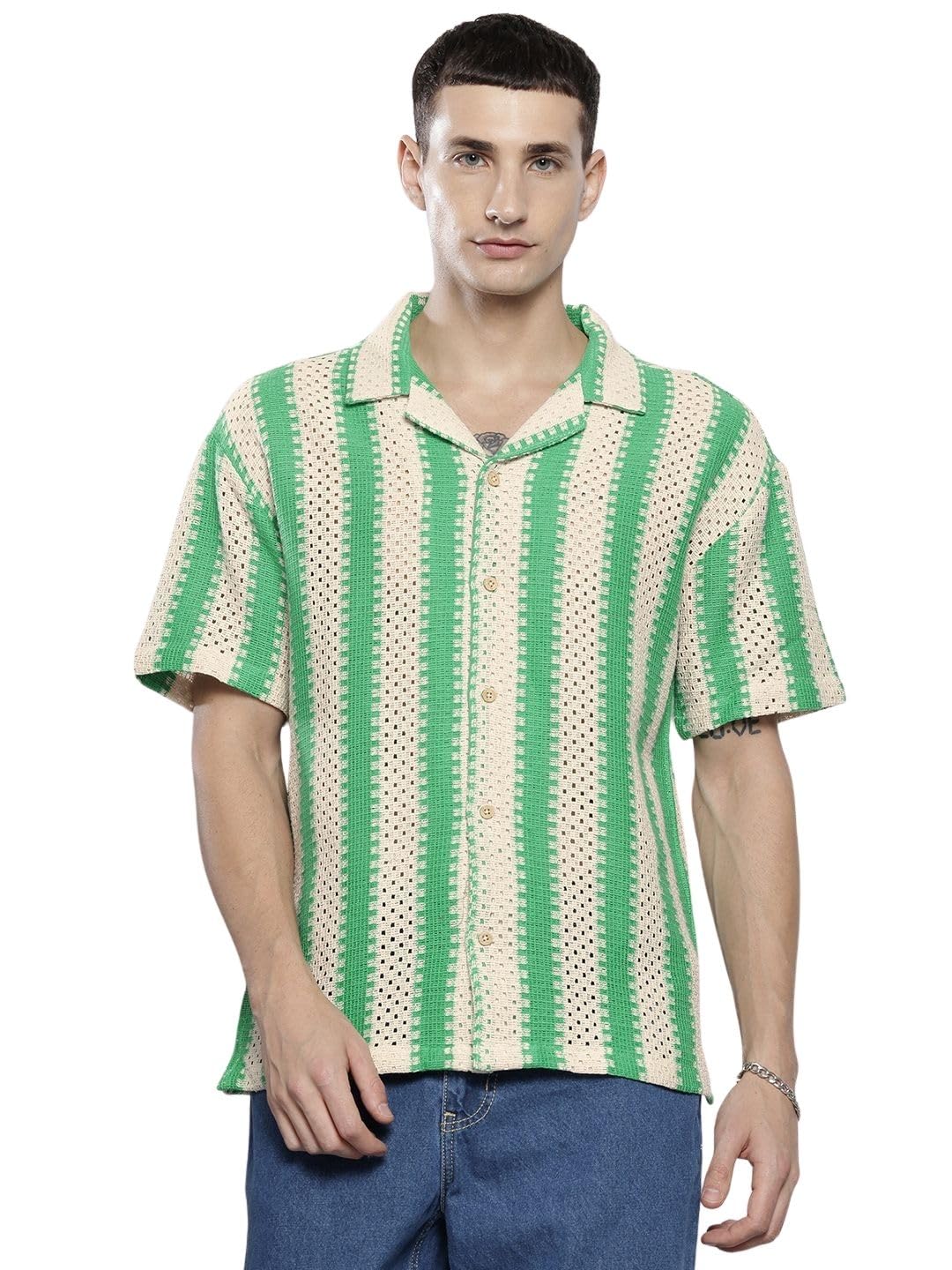 The Indian Garage Co Mens Relaxed Fit Textured Resort Wear Sweater