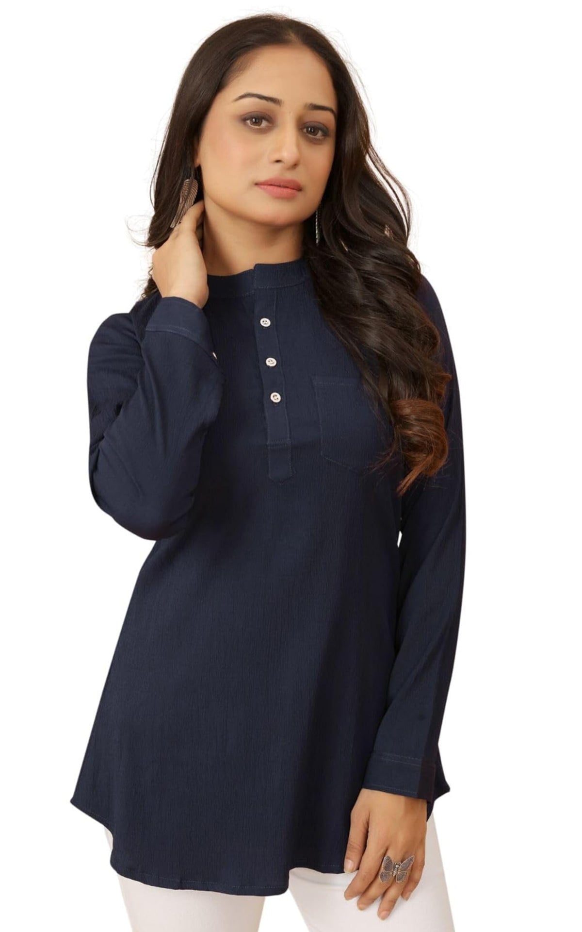 Kesudi Women Solid Tunic Top - Jeans Top - Fully Stitched Full Sleeve - Solid Color - Regular Fit - Office Wear Festival - Tunic